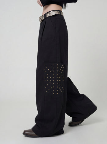 【GUBAN】P-M125 鉚釘闊腿口袋工裝褲