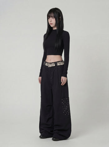 【GUBAN】P-M125 鉚釘闊腿口袋工裝褲