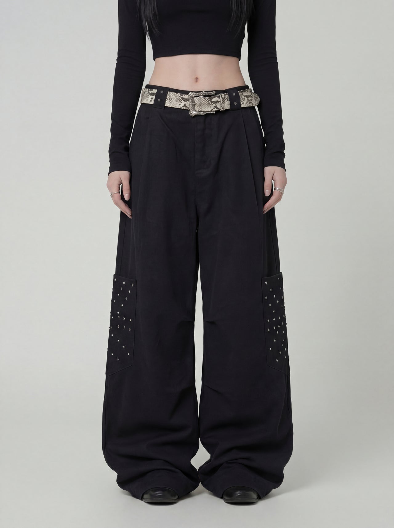 【GUBAN】P-M125 鉚釘闊腿口袋工裝褲