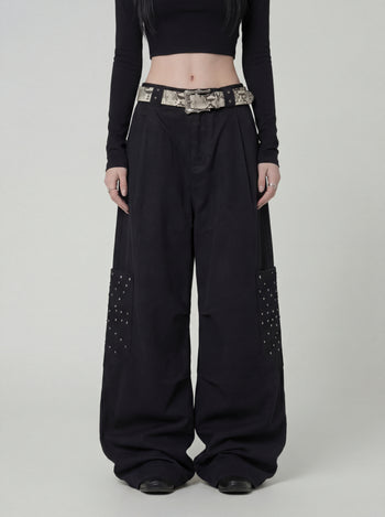 【GUBAN】P-M125 鉚釘闊腿口袋工裝褲