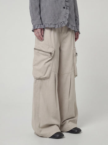 【GUBAN】P-C126 復古口袋闊腿工裝休閒褲