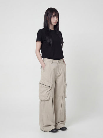 【GUBAN】P-C126 復古口袋闊腿工裝休閒褲