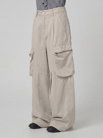 【GUBAN】P-C126 復古口袋闊腿工裝休閒褲