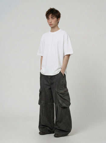 【GUBAN】P-C126 復古口袋闊腿工裝休閒褲