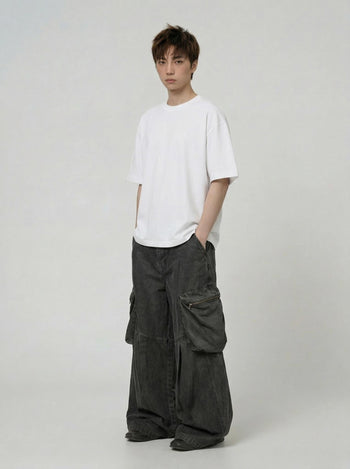 【GUBAN】P-C126 復古口袋闊腿工裝休閒褲