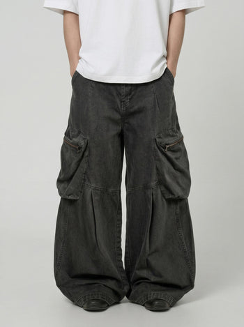 【GUBAN】P-C126 復古口袋闊腿工裝休閒褲