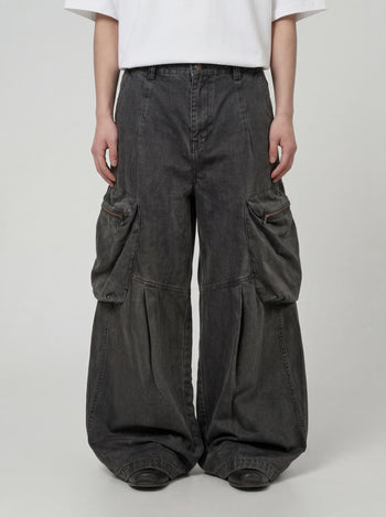 【GUBAN】P-C126 復古口袋闊腿工裝休閒褲