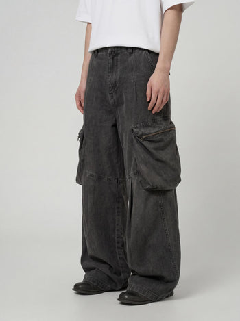 【GUBAN】P-C126 復古口袋闊腿工裝休閒褲