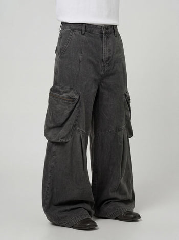 【GUBAN】P-C126 復古口袋闊腿工裝休閒褲