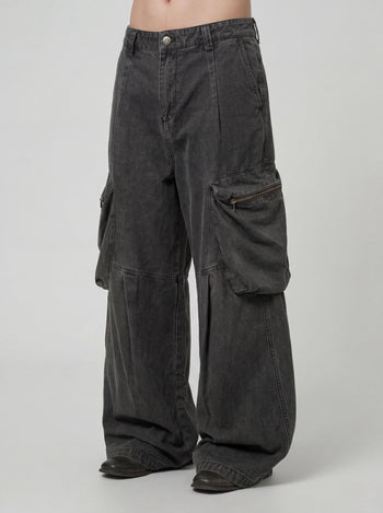 【GUBAN】P-C126 復古口袋闊腿工裝休閒褲