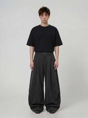 【GUBAN】P-D124 燈芯絨皺摺廓形彎刀長褲