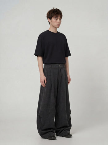 【GUBAN】P-D124 燈芯絨皺摺廓形彎刀長褲