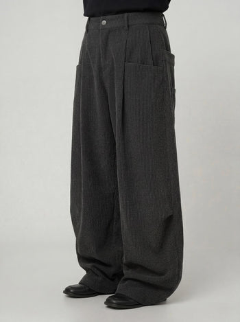 【GUBAN】P-D124 燈芯絨皺摺廓形彎刀長褲