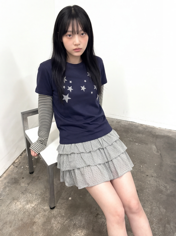 T-S192 條紋假兩件波點滿天星長袖