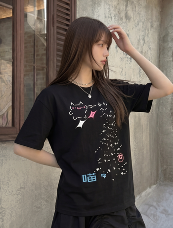 T-C190 顏文字仙女撒星貓 短袖