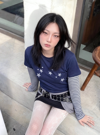 T-S192 條紋假兩件波點滿天星長袖