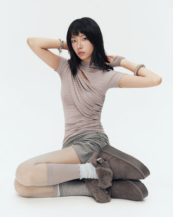 BUNNYHILL -  MONTY TOP 斜片抓皺條紋上衣 (GREY STRIPES)  T-B166