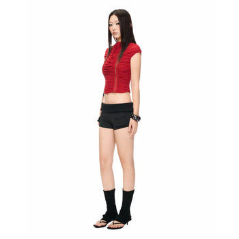 IUE STUDIO-T-U205  RUCHE IN RED WAVY TOP