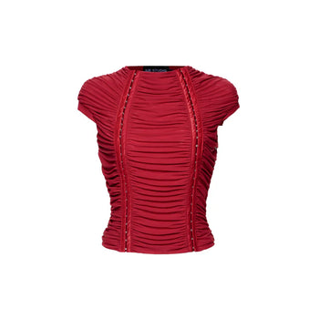 IUE STUDIO-T-U205  RUCHE IN RED WAVY TOP