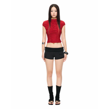 IUE STUDIO-T-U205  RUCHE IN RED WAVY TOP