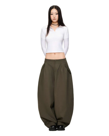 IUE STUDIO- P-U151 MATCHA CROISSANT  BAGGY PANTS