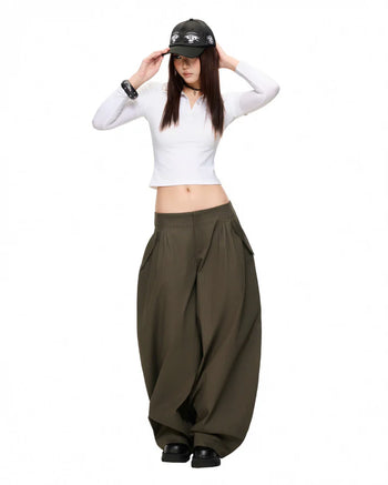 IUE STUDIO- P-U151 MATCHA CROISSANT  BAGGY PANTS