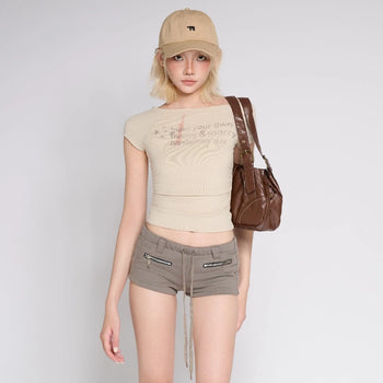 TWENTI 一字領露肩修身 Baby Tee 上衣 T-T1077